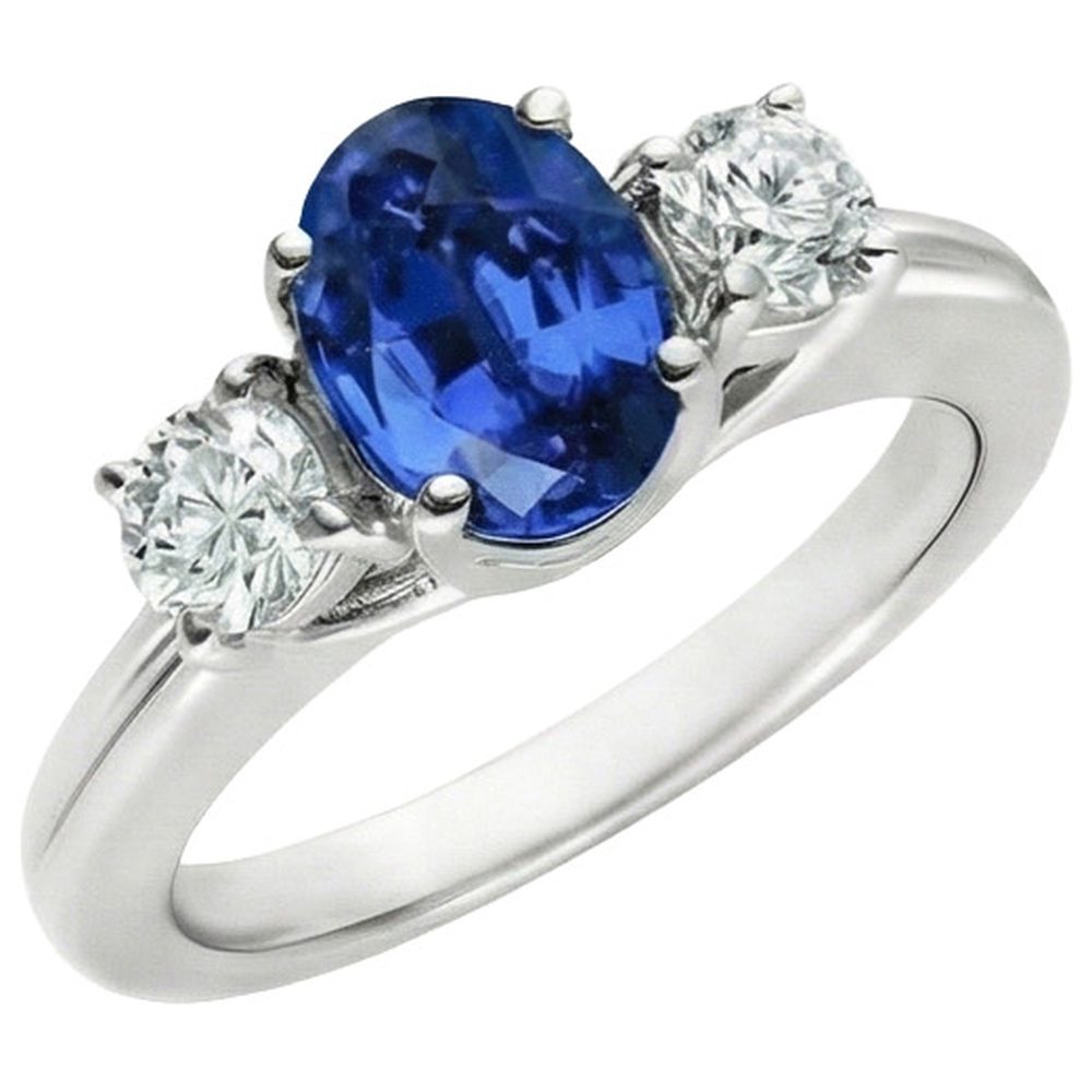 3 Stone Style Sri Lankan Sapphire With Natural Earth Mined DIAMOND ( NOT LAB GROWN )s Ring 3 Carats WG 14K