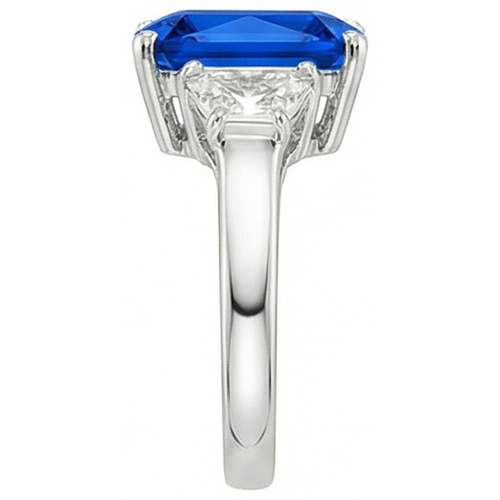 3 Stone Trapezoid Natural Earth Mined Diamond & Radiant Cut Srilanka Sapphire 4 Carats