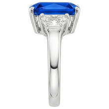 3 Stone Trapezoid Natural Earth Mined Diamond & Radiant Cut Srilanka Sapphire 4 Carats