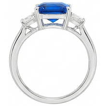 3 Stone Trapezoid Natural Earth Mined Diamond & Radiant Cut Srilanka Sapphire 4 Carats