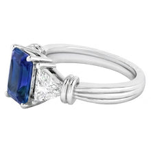 3 Stone Trilliant Natural Earth Mined Diamond Ring 1.50 Carats Radiant Gold Sapphire 14K