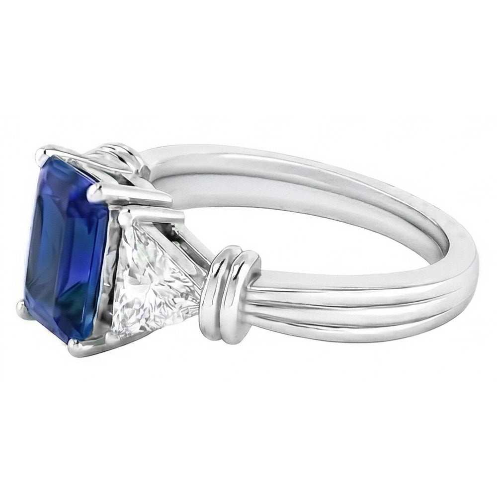 3 Stone Trilliant Natural Earth Mined Diamond Ring 1.50 Carats Radiant Gold Sapphire 14K