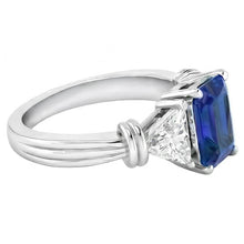 3 Stone Trilliant Natural Earth Mined Diamond Ring 1.50 Carats Radiant Gold Sapphire 14K
