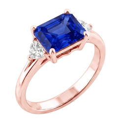3 Stone Trillion Natural Earth Mined Diamond Blue Sapphire Ring 2.50 Carats Split Shank