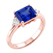 3 Stone Trillion Natural Earth Mined Diamond Blue Sapphire Ring 2.50 Carats Split Shank