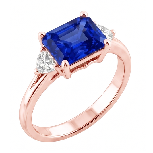 3 Stone Trillion Natural Earth Mined Diamond Blue Sapphire Ring 2.50 Carats Split Shank