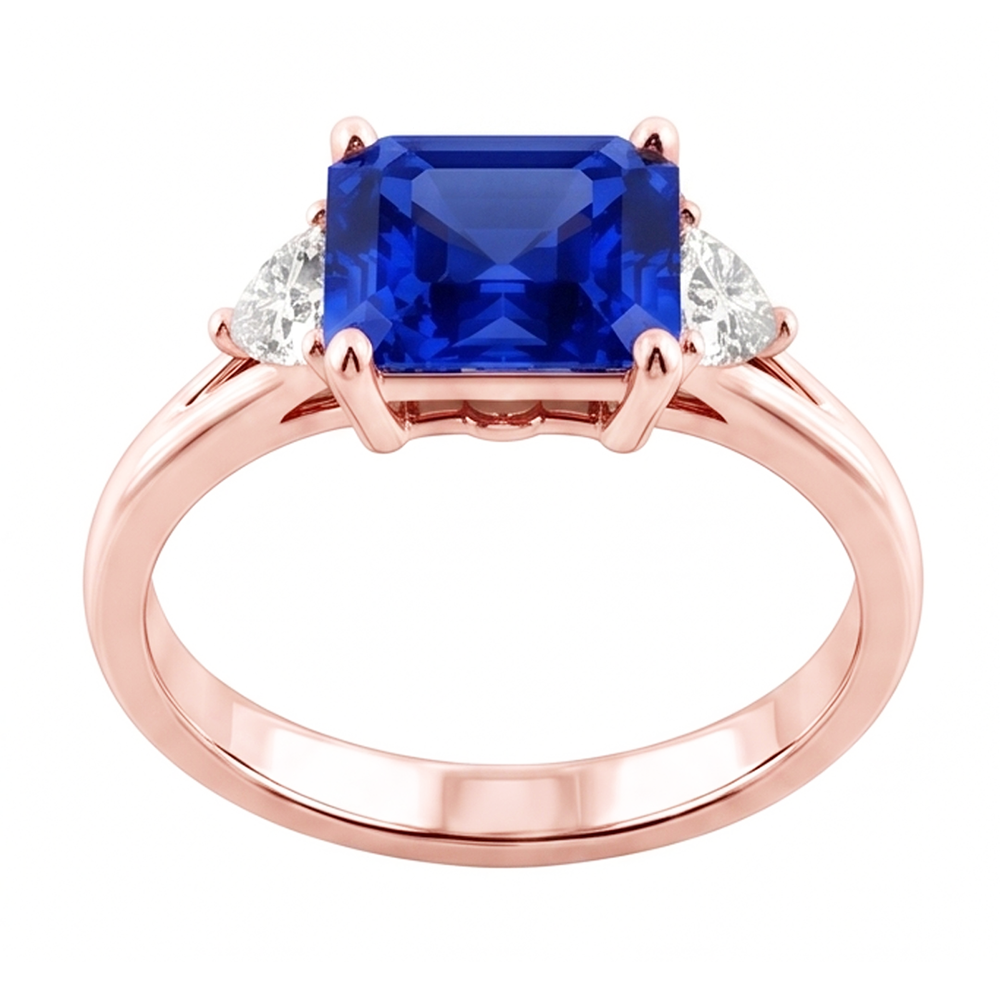 3 Stone Trillion Natural Earth Mined Diamond Blue Sapphire Ring 2.50 Carats Split Shank