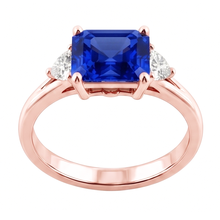 3 Stone Trillion Natural Earth Mined Diamond Blue Sapphire Ring 2.50 Carats Split Shank