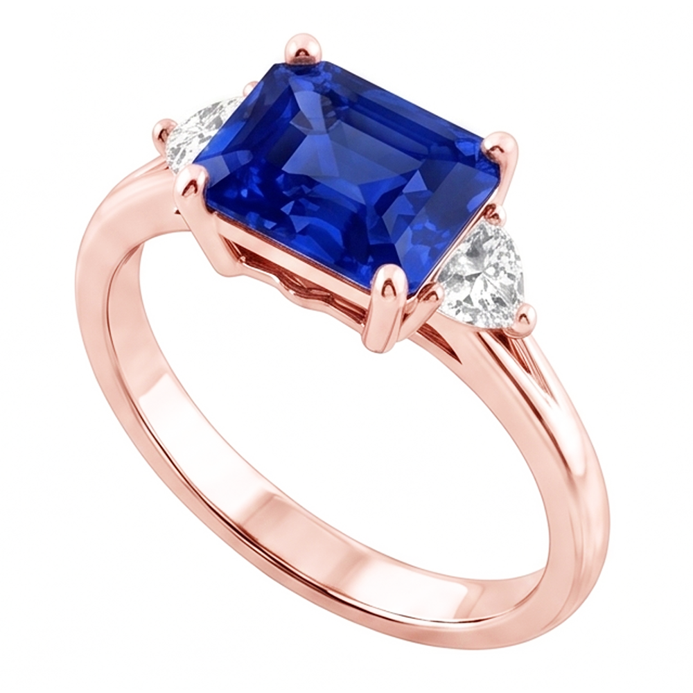 3 Stone Trillion Natural Earth Mined Diamond Blue Sapphire Ring 2.50 Carats Split Shank