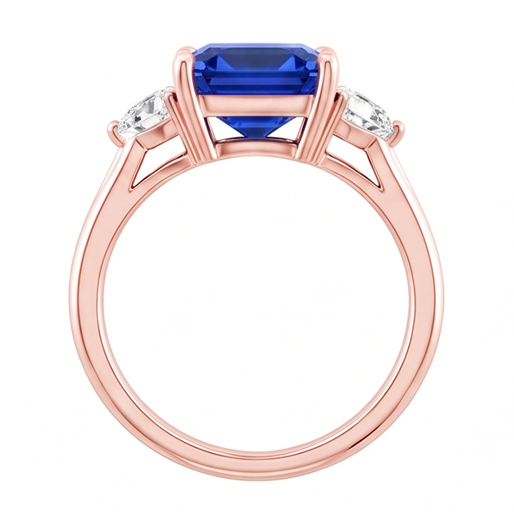 3 Stone Trillion Natural Earth Mined Diamond Blue Sapphire Ring 2.50 Carats Split Shank