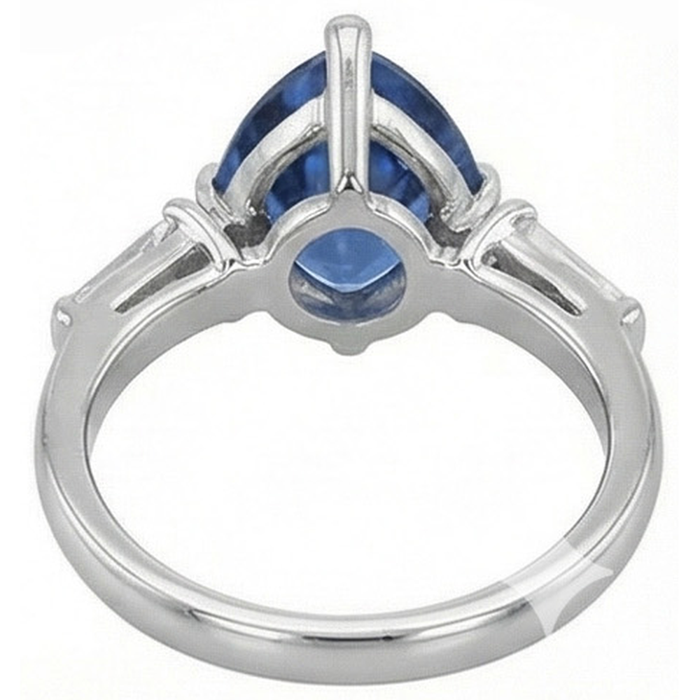 3 Stone Trillion Sapphire Ring Tapered Baguette Natural Earth Mined Diamonds 4.50 Carats