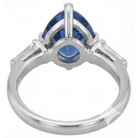 3 Stone Trillion Sapphire Ring Tapered Baguette Natural Earth Mined Diamonds 4.50 Carats