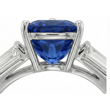 3 Stone Trillion Sapphire Ring Tapered Baguette Natural Earth Mined Diamonds 4.50 Carats