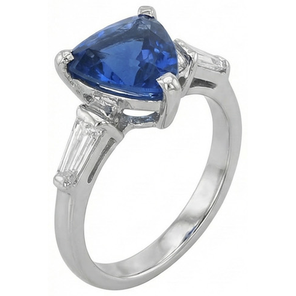 3 Stone Trillion Sapphire Ring Tapered Baguette Natural Earth Mined Diamonds 4.50 Carats