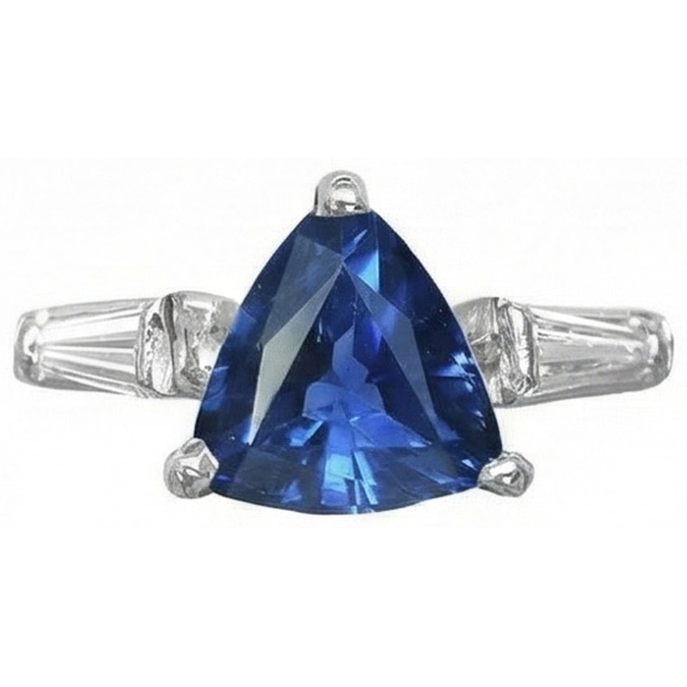 3 Stone Trillion Sapphire Ring Tapered Baguette Natural Earth Mined Diamonds 4.50 Carats