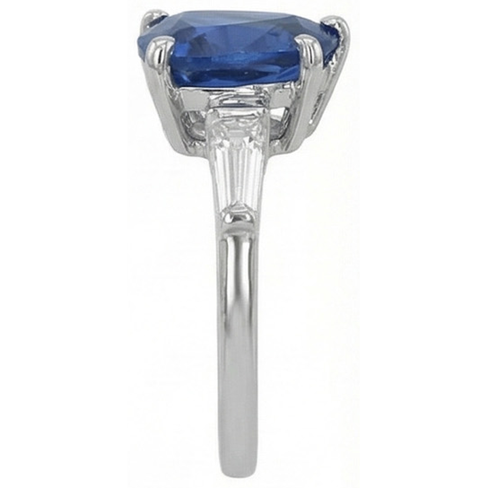 3 Stone Trillion Sapphire Ring Tapered Baguette Natural Earth Mined Diamonds 4.50 Carats