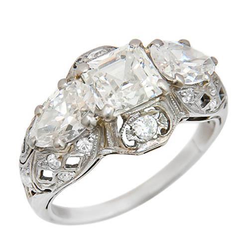 3 Stone Vintage Look Right Hand Natural Diamond Ring
