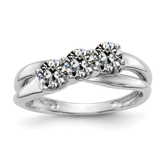 3 Stone Wedding Band Round Old Miner Real Diamonds Split Shank 3 Carats