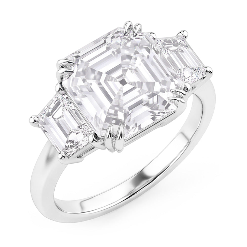 3 Stone Wedding Ring Asscher & Trapezoid Natural Earth Mined Diamonds 7.50 Carats 14K Gold