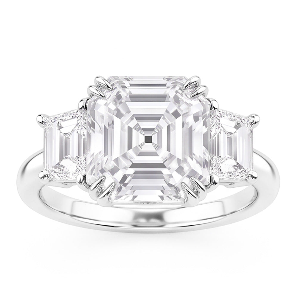 3 Stone Wedding Ring Asscher & Trapezoid Natural Earth Mined Diamonds 7.50 Carats 14K Gold