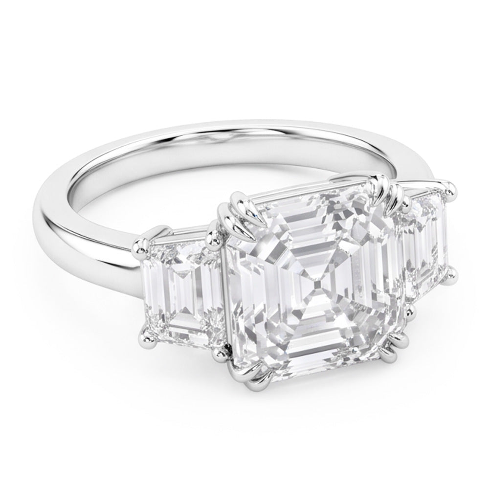 3 Stone Wedding Ring Asscher & Trapezoid Natural Earth Mined Diamonds 7.50 Carats 14K Gold