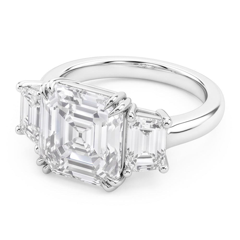 3 Stone Wedding Ring Asscher & Trapezoid Natural Earth Mined Diamonds 7.50 Carats 14K Gold