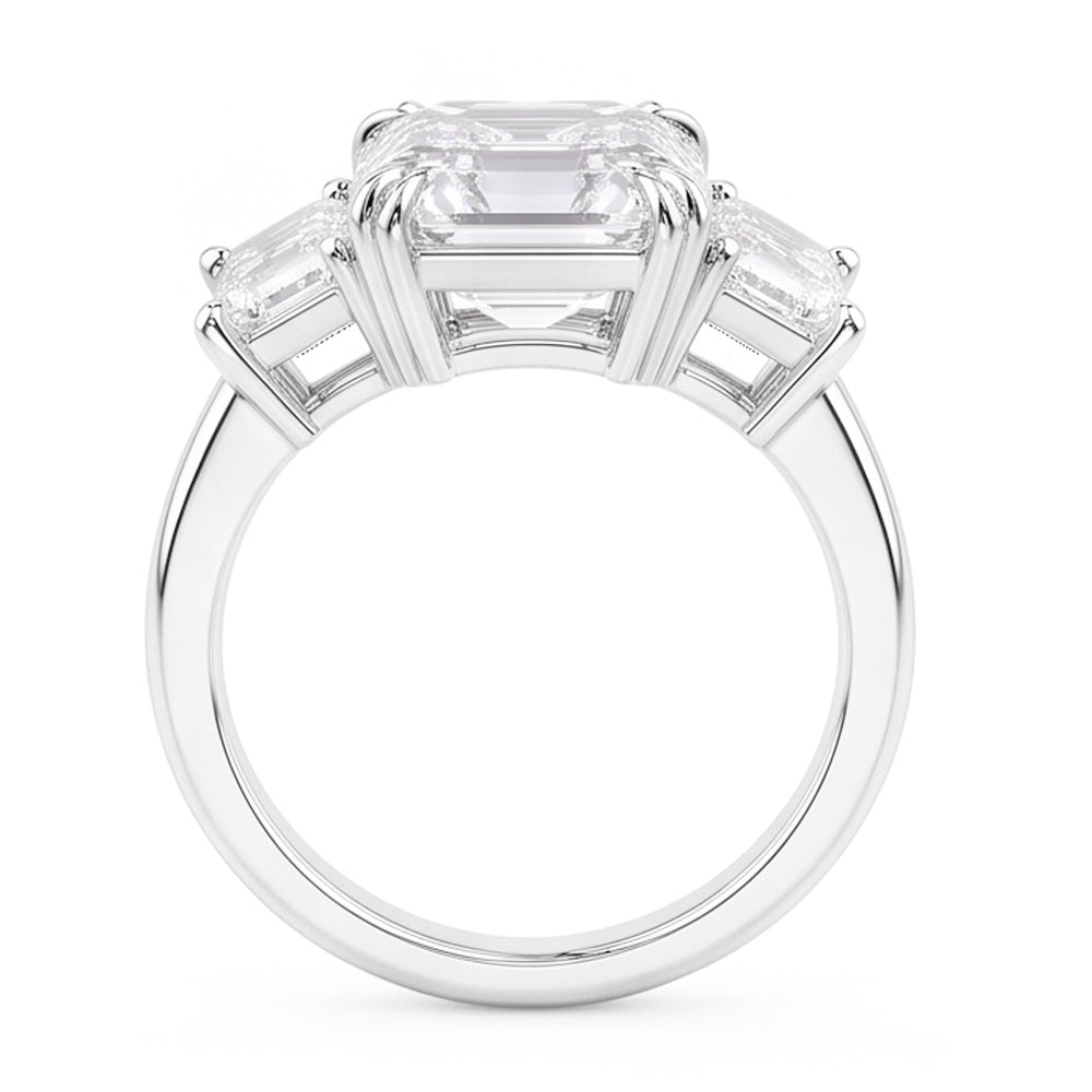 3 Stone Wedding Ring Asscher & Trapezoid Natural Earth Mined Diamonds 7.50 Carats 14K Gold