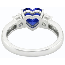 3 Stone Wedding Ring Blue Sapphire Heart & Round Natural Earth Mined Diamonds 1.75 Carats