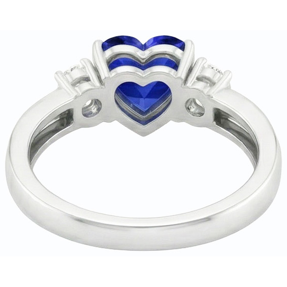 3 Stone Wedding Ring Blue Sapphire Heart & Round Natural Earth Mined Diamonds 1.75 Carats