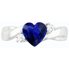 3 Stone Wedding Ring Blue Sapphire Heart & Round Natural Earth Mined Diamonds 1.75 Carats