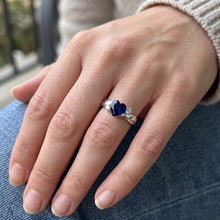 3 Stone Wedding Ring Blue Sapphire Heart & Round Natural Earth Mined Diamonds 1.75 Carats