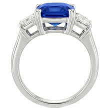 3 Stone Wedding Ring Cushion Sapphire & Trapezoid Natural Earth Mined Diamond 2.50 Carats