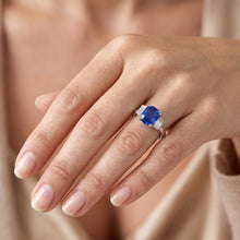 3 Stone Wedding Ring Cushion Sapphire & Trapezoid Natural Earth Mined Diamond 2.50 Carats