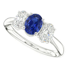 3 Stone Wedding Ring Oval Sapphire 2.50 Carats Tapered Shank Natural Earth Mined Diamonds