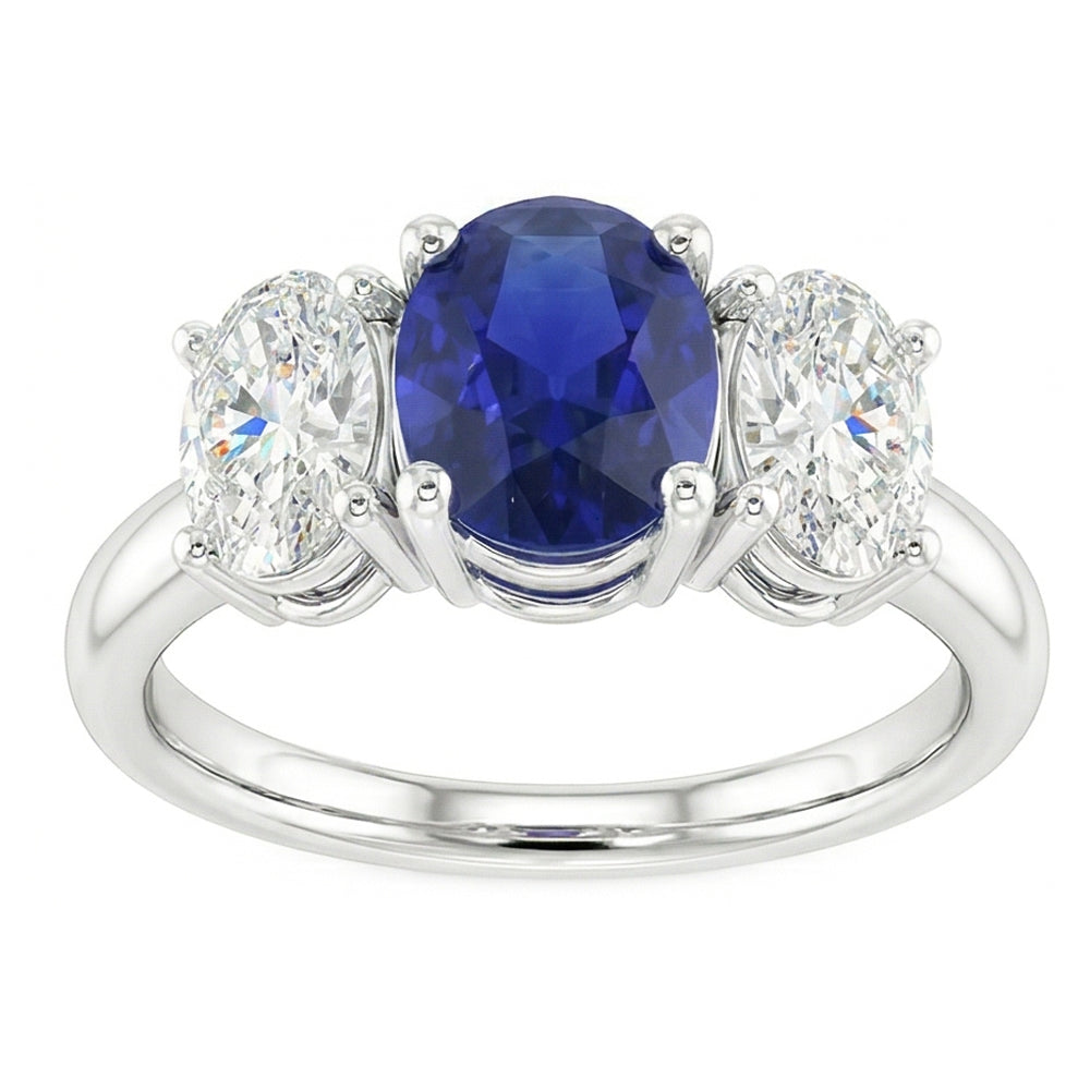 3 Stone Wedding Ring Oval Sapphire 2.50 Carats Tapered Shank Natural Earth Mined Diamonds
