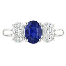 3 Stone Wedding Ring Oval Sapphire 2.50 Carats Tapered Shank Natural Earth Mined Diamonds