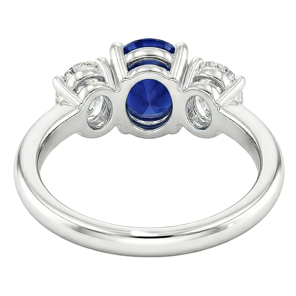 3 Stone Wedding Ring Oval Sapphire 2.50 Carats Tapered Shank Natural Earth Mined Diamonds