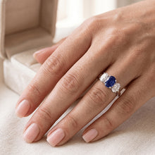 3 Stone Wedding Ring Oval Sapphire 2.50 Carats Tapered Shank Natural Earth Mined Diamonds
