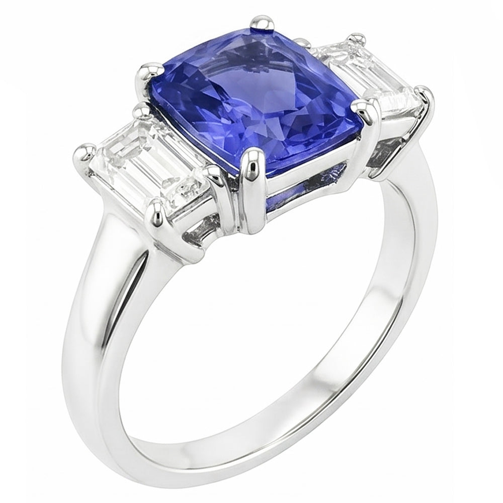 3 Stone Wedding Ring Radiant Sapphire & Emerald Natural Earth Mined Diamonds 3.50 Carats