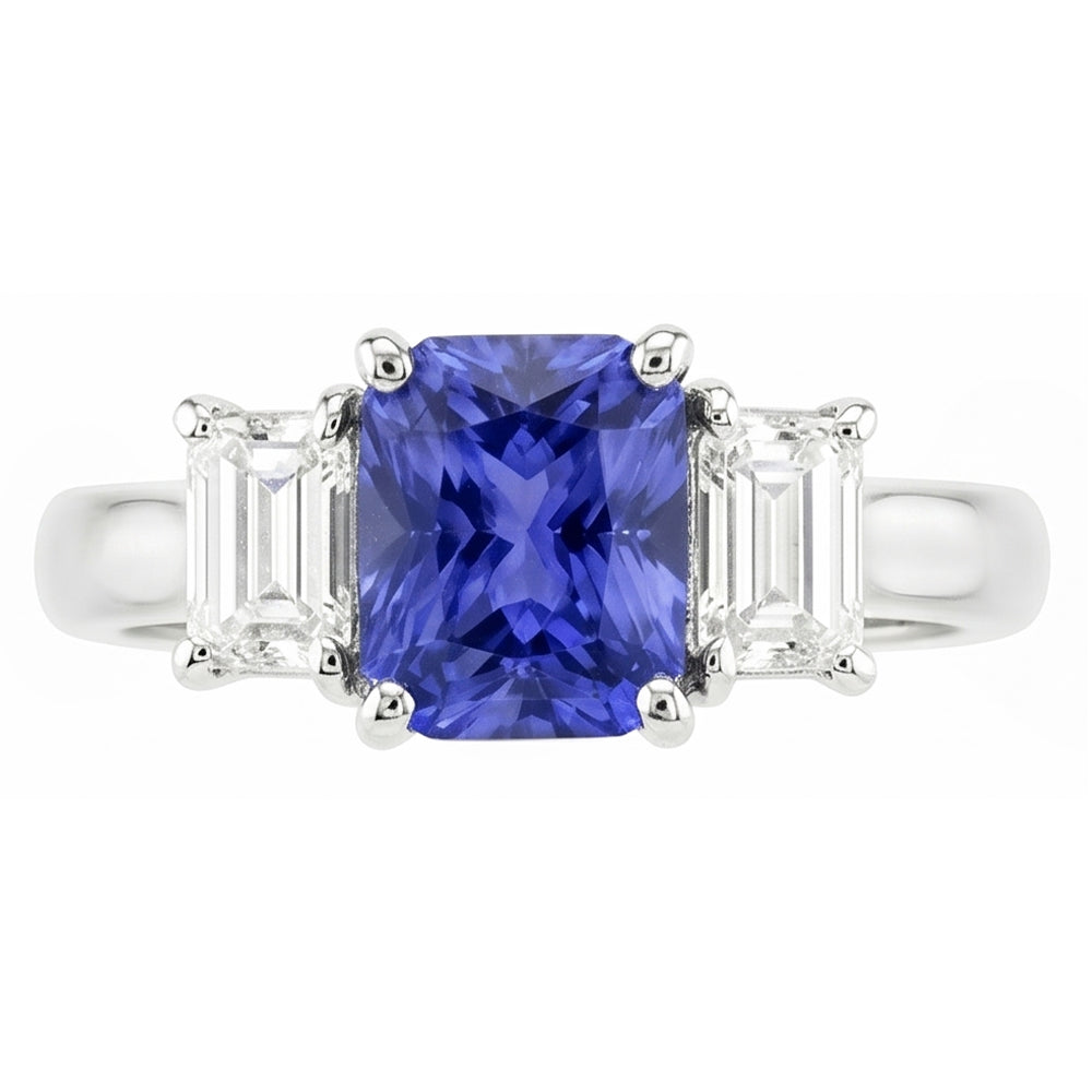 3 Stone Wedding Ring Radiant Sapphire & Emerald Natural Earth Mined Diamonds 3.50 Carats