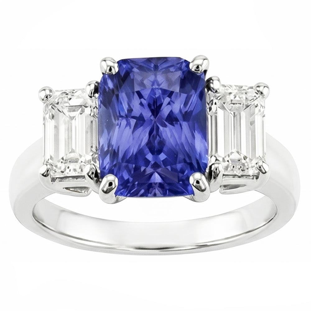 3 Stone Wedding Ring Radiant Sapphire & Emerald Natural Earth Mined Diamonds 3.50 Carats