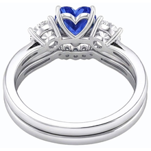 3 Stone Wedding Ring Set Heart Blue Sapphire & Round Natural Earth Mined Diamonds 3 Carats
