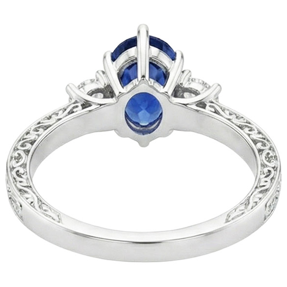 3 Stones Ring Antique Style Pear Blue Sapphire & Natural Earth Mined Diamonds 3.50 Carats