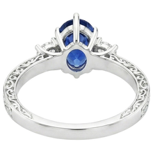 3 Stones Ring Antique Style Pear Blue Sapphire & Natural Earth Mined Diamonds 3.50 Carats