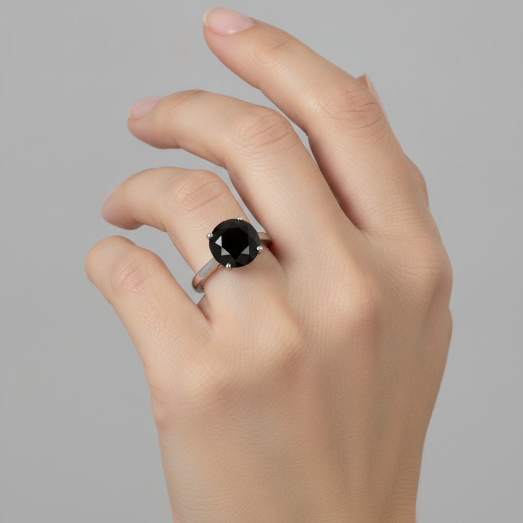Black Diamond Marriage Ring 3.5 Carat Genuine Round Solitaire Cathedral 14K White Gold