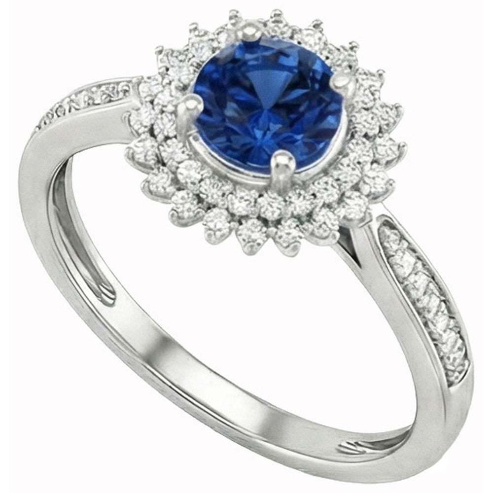 3.10 Ct Round Ceylon Blue Sapphire & Natural Earth Mined DIAMOND ( NOT LAB GROWN )s Ring WG 14K