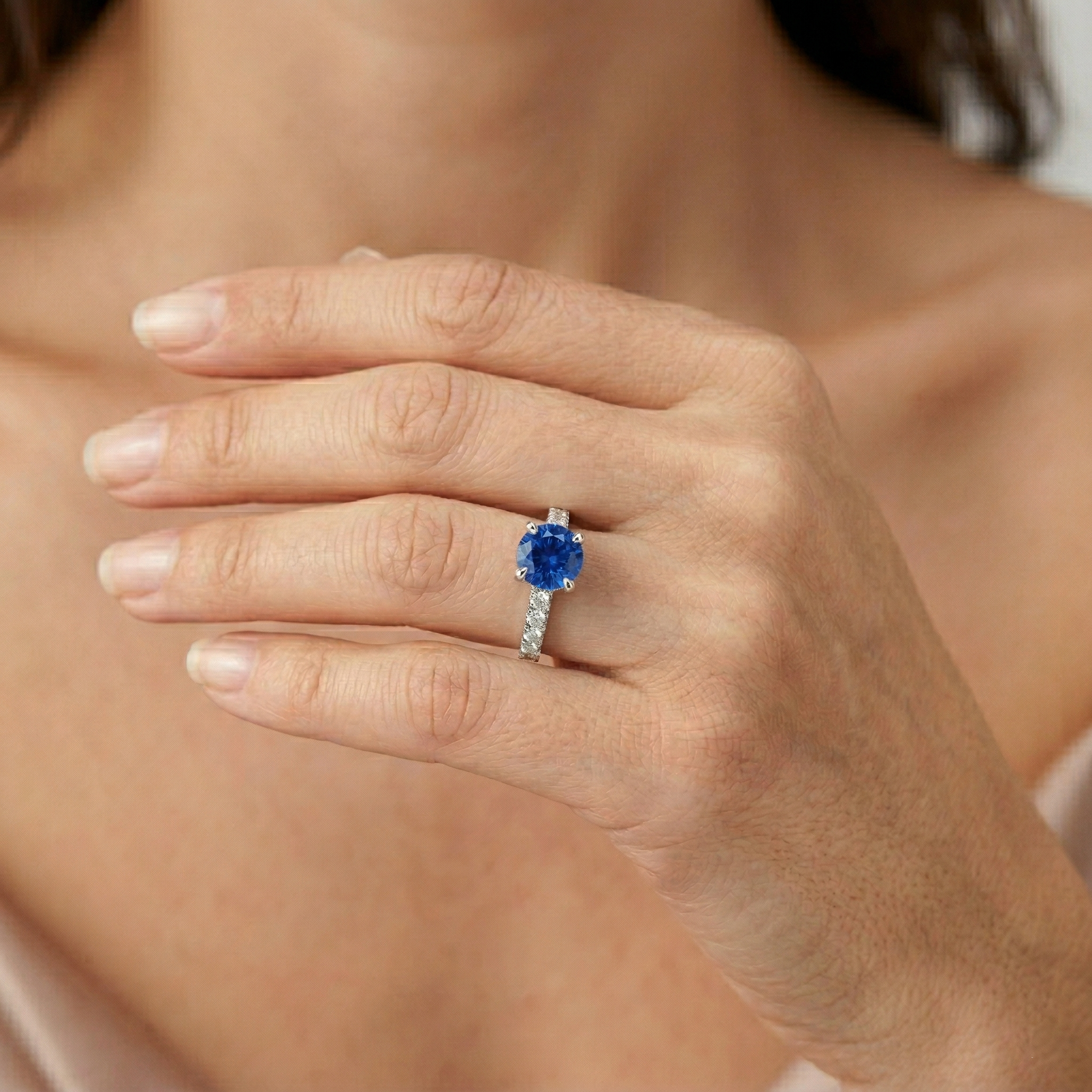 3.20 Ct Sri Lankan Sapphire And Natural Earth Mined DIAMOND ( NOT LAB GROWN )s Ring Gold 14K 4 Prong Set