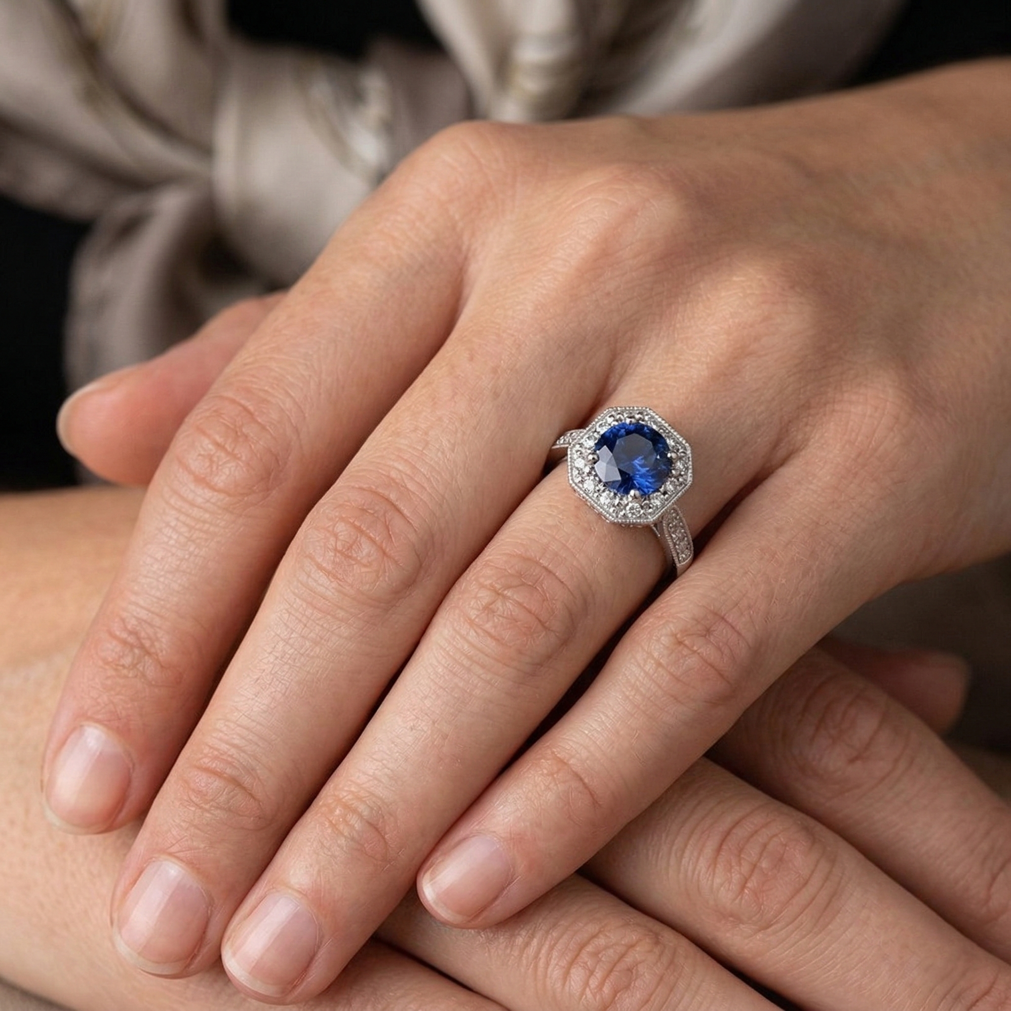 3.35 Ct Sri Lankan Sapphire And Natural Earth Mined DIAMOND ( NOT LAB GROWN )s Ring White Gold 14K