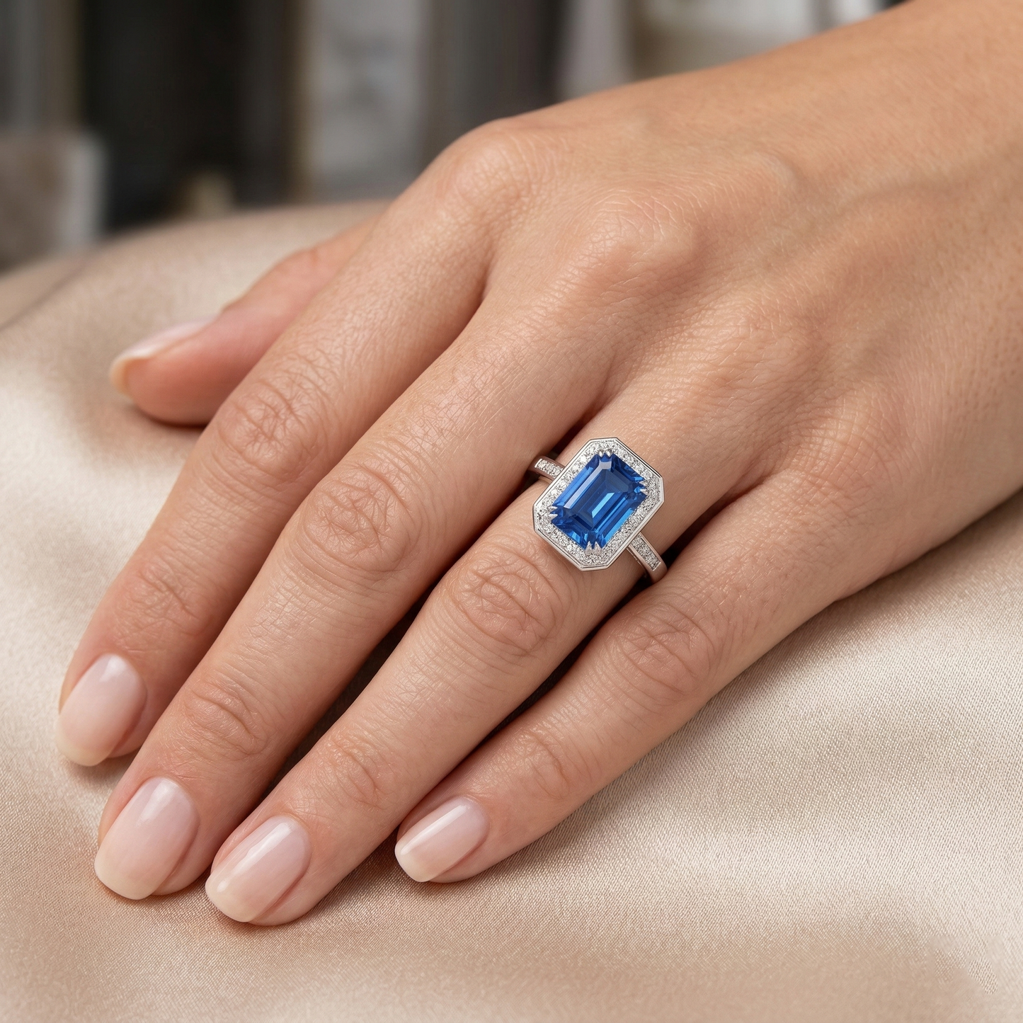 3.40 Ct Sri Lankan Sapphire Natural Earth Mined DIAMOND ( NOT LAB GROWN )s Ring White Gold 14K