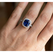 3.50 Carats Ceylon Blue Sapphire Halo Natural Earth Mined DIAMOND ( NOT LAB GROWN )s Ring White Gold 14K